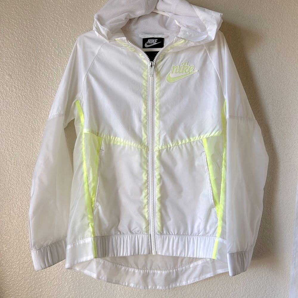 Nike Windbreaker Girls X-Small CU0043-100 White Neon Green Full Zip